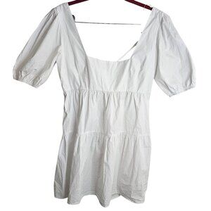 Valija Gitana Size Large White Cotton Backless Puff Sleeve Baby Doll Mini Dress